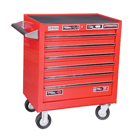 Urrea Roller Cabinet, 6 Drawer, Red, Steel, 27 in W x 37 in D x 18 in H X27M6